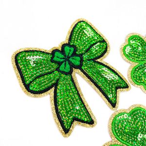 Nouvelle broderie thermocollante à sequins, trèfle à quatre feuilles, série verte à 3 nœuds, patch porte-bonheur pour la Saint-Patrick, pour la décoration de vêtements et de chapeaux - Product Image 4