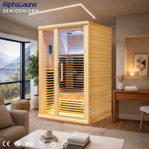 Salle de hammam intérieure pour deux personnes, sauna intérieur avec luminothérapie rouge, en bois de cèdre japonais massif, personnalisable - Product Image 1