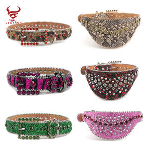 Logo personalizzato Diamond <span class=keywords><strong>Dog</strong></span> Bark Collar accessori per cinturini in pelle Bling Bling Violet strass collare per animali domestici cinture BB - Product Image 1