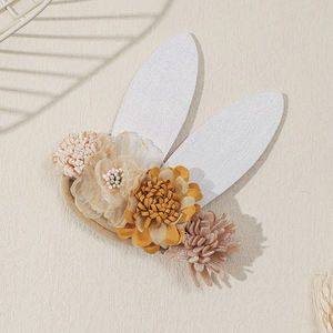 Diadema Infantil Unisex de Tela con Orejas de Conejo de Pascua, Diseño de Flores en Mosaico, Decoración para la Cabeza para Fiestas - Product Image 5