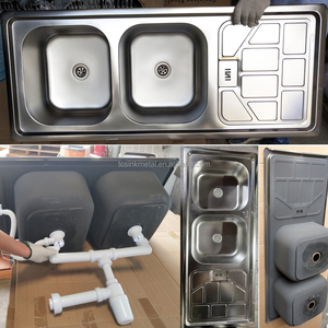 Évier de cuisine en acier inoxydable à double bac de 48 x 20 pouces avec égouttoir intégré sans robinet, deux trous - Product Image 4