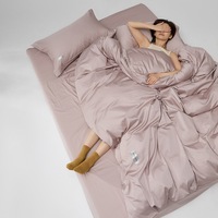 Parure de lit de luxe en coton satiné à haute densité de fibres, style hôtel moderne, avec housse de couette et drap-housse, pour toutes les saisons