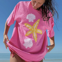 T-shirt décontracté pour femme, léger, respirant, sportif, à manches courtes, 100 % coton, avec imprimé frontal, coupe longue et régulière