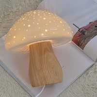Lampe de table moderne minimaliste en bois massif en forme de champignon, trois couleurs, variateur d'intensité, télécommande, abat-jour blanc - Décoration de chevet pour chambre à coucher