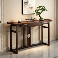 Nouvelle console en bois massif de style chinois avec tiroir et panneau en treillis zen, meuble de décoration pour entrée, salon, couloir