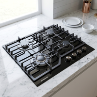 Table de cuisson à gaz encastrable 4 brûleurs OEM/ODM d'usine, 24 pouces, en verre trempé, cuisinière à gaz GPL/GN, 8 réglages de chaleur, plaque de cuisson GPL/GN pour la maison