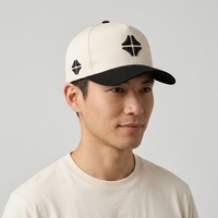 Topi Baseball Dua Warna Beige Hitam 5 Panel Terstruktur Snapback Katun Twill Logo Bordir Kasual Olahraga
