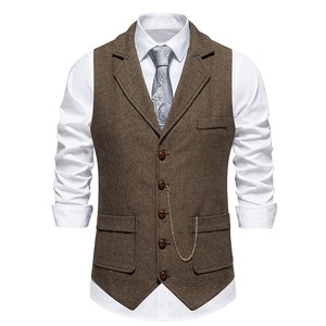 <span class=keywords><strong>Chaleco</strong></span> de Traje de <span class=keywords><strong>Tweed</strong></span> Espigado para <span class=keywords><strong>Hombre</strong></span>, Estilo Vintage con Solapa, Ajuste Delgado, para Negocios, Colección Otoño 2026 - Product Image 6