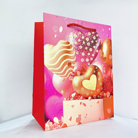 Glanzend roze gouden hartvormige papieren cadeauzakjes, diverse maten, met koordhandvatten voor Valentijnsdag, bruiloft, verjaardag, feestdagen en cadeauverpakkingen.