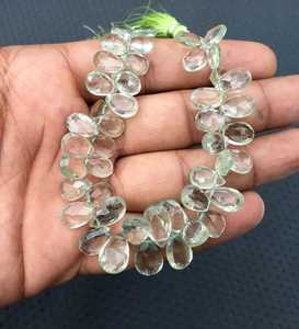 Cuentas de piedras preciosas de amatista verde Natural de hebra larga de 7 \ "de alta calidad, 44 piezas, forma de pera facetada para la fabricación de joyas - Product Image 2