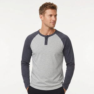 Camiseta raglán de punto ajustada para hombre, manga larga en contraste, informal, algodón de alta calidad, logotipo personalizado, fabricante OEM al por mayor - Product Image 1