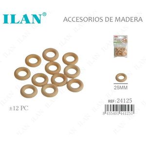 Anelli in legno Iln da 25 mm, 12 pezzi, per progetti artigianali e fai da te - Product Image 3