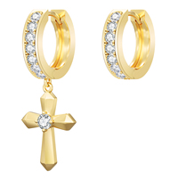 Boucles d'oreilles pendantes croix plaquées or 14K pour homme, créoles articulées croix en argent 925 avec zircone cubique 5A CZ pour femme, bijoux hip-hop, boucles d'oreilles Huggie