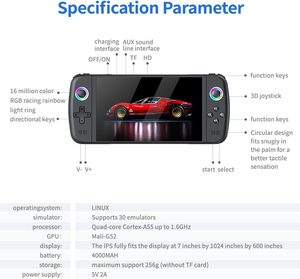 เครื่องเล่นเกมพกพา S M27 หน้าจอ IPS 7.0 นิ้ว ความจุ 64GB พร้อมเกม 20000 เกม ไฟ RGB จอยสติ๊กแบบพกพา เครื่องเล่นเกมวิดีโอพกพาแบบย้อนยุค - Product Image 5