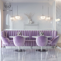 Juego de Muebles de Cafetería, Mesa Redonda de Mármol con Sillas Semicirculares, Sofá y Asientos para Cafetería