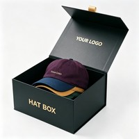 Boîte d'emballage pliable en carton noir sur mesure avec fermeture magnétique pour casquettes de baseball, impression de logo incluse