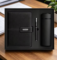 Ensemble Cadeau Luxe 2026 Personnalisé avec Logo : Carnet A5 en Cuir PU, Bouteille Thermos et Clé USB