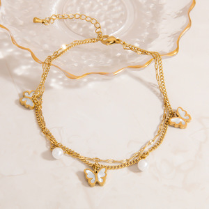 Stainless Steel <b>Anklet</b> With Pearl And Butterfly Pendant 18K <b>Gold</b> Plated Foot Ornament Summer 2025 Gift Jewelry - Product Image 3