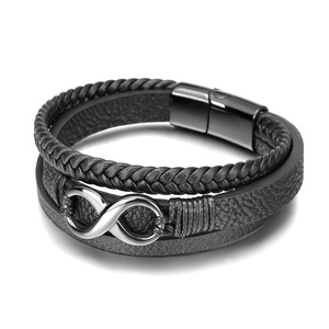 Bracciale in Pelle per Uomo, Design Classico Personalizzato a Infinito Numero 8, Multistrato in Acciaio Inossidabile, Gioielli all'Ingrosso - Product Image 2