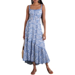 Elegante abito ricamato Slim Fit senza maniche Modulare dolce cinturino leggero di lusso in Chiffon di <span class=keywords><strong>cotone</strong></span> grande lunghezza del pavimento con tessuto intrecciato - Product Image 3