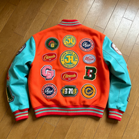 Veste universitaire pour homme de style américain personnalisée, à blocs de couleur, multi-patchs, rayée, en mélange de laine côtelée, style hip-hop, veste de lettrman