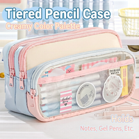 Trousse à crayons colorée, pochette transparente grande capacité, sac de papeterie multifonctionnel créatif et esthétique