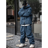 Combinaison de ski unisexe style denim 100% polyester avec doublure polaire, imperméable et coupe-vent ; Équipement de neige surdimensionné entièrement scellé