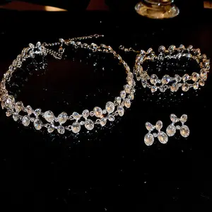 周年纪念钻石椭圆形双项链耳环手链套装
