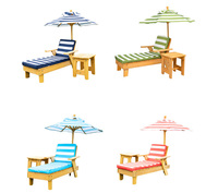 Ensemble de meubles d'extérieur en bois pour enfants personnalisable, table/chaise/chaise longue en tissu rayé avec parasol