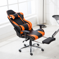 Silla de Computadora Ergonómica de Cuero Naranja y Negro, Estilo Racing, Silla de Juego para PC con Rotación de 360 Grados y Reposapiés