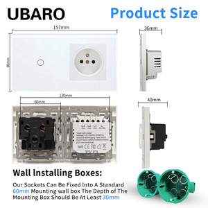 สวิตช์แบบสัมผัส 157 ชนิด และเต้ารับแบบฝรั่งเศส พร้อมแผงกระจกนิรภัย 10A 16A IP20 กล่องฐานติดตั้งแบบกลม - Product Image 4