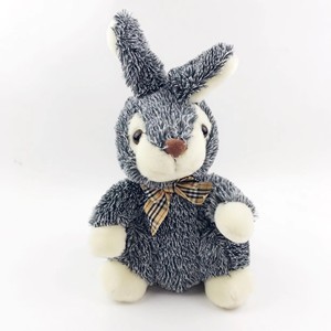 Conejito de Peluche Súper Suave con Rayas <span class=keywords><strong>Grises</strong></span> y Lazo a Rayas, Muñeco de Peluche Suave para Niños, Regalo de Pascua - Product Image 1