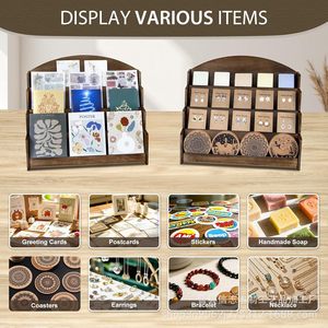 Wooden Multi Layer Display Rack 4 Layers <b>Desktop</b> <b>Shelf</b> For Bookstore Greeting Card Storage - Product Image 5