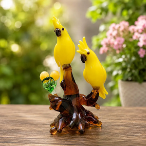 รูปปั้นไก่แก้วเป่ามือ งานประติมากรรมสัตว์ ของตกแต่งศิลปะ สีน้ำตาล ม่วง เขียว เหลือง ทำด้วยมือ - Product Image 1