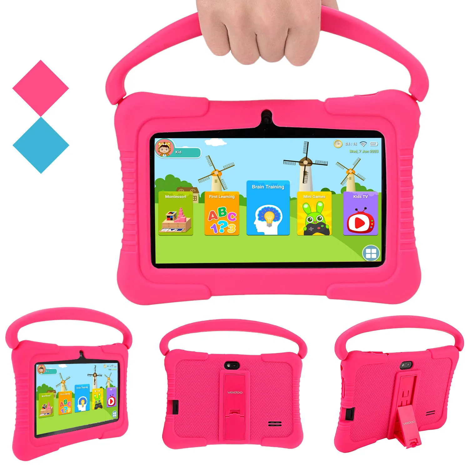 Leunend Wifi 7 Inch Android Tablet Pc Educatieve Kinderen Tablet Met Siliconen Case