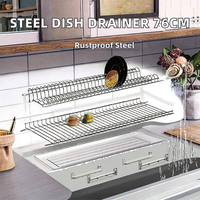 Égouttoir à vaisselle en acier inoxydable résistant à la rouille avec bac de récupération des eaux, fixation murale pour armoire de cuisine de 80 cm (76 cm)