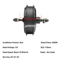 Kit de conversion VAE MTX39 72V 5000W avec moteur moyeu arrière, contrôleur sinusoïdal 80A, écran, accélérateur PAS et frein pour vélo électrique tout-terrain (Fat Bike/Snow Bike)