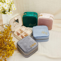 Boîte de rangement portable de luxe en velours italien avec fermeture éclair et miroir pour colliers, boucles d'oreilles et bagues, personnalisable avec logo