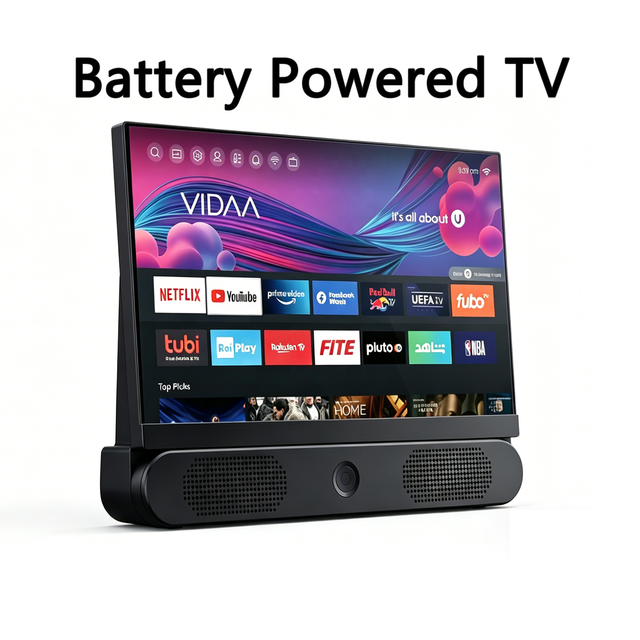 VIDAA 24" LED Portable TV with Built-in Battery & Speaker Full HD Outdoor Smart TV for Van/RV/Kitchen/Bedroom