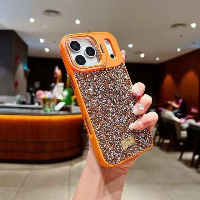 Glitter Bling Rhinestone Phone Case for iPhone 17 16 Pro Max Flip Camera Lens Kickstand Shockproof Color Bumper Women Cover