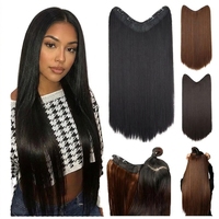 Extensions de cheveux invisibles à fil transparent 18 pouces 86g Brun foncé Kinky Straight Cheveux humains brésiliens Remy Aspect naturel