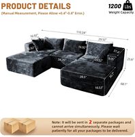 Canapé modulaire sectionnel en velours côtelé en forme de U, convertible, avec 2 ottomanes, sièges profonds, compressé sous vide