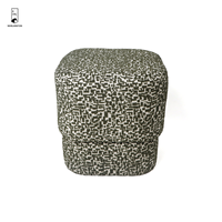 Pouf carré Jacquard - Repose-pieds géométrique à niveaux - Tabouret cube en tissu à motif pixelisé à deux niveaux pour salon