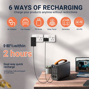 สถานีไฟฟ้าพกพา OEM น้ำหนักเบา 200W 320Wh ใช้พลังงานแสงอาทิตย์สำหรับรถยนต์  พร้อมพอร์ต USB สำหรับใช้ในบ้าน ตั้งแคมป์  จ่ายไฟ AC DC  แบตเตอรี่ LiFePO4 คลื่นไซน์บริสุทธิ์ - Product Image 4
