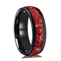 Bagues en carbure de tungstène noir de 8 mm, bombées, polies miroir, incrustées de rubis, pour hommes et femmes, bagues de fiançailles et de mariage, bijoux de mode