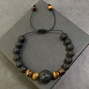 Винтажные регулируемые плетеные браслеты из тигрового глаза и вулканического камня 8 мм для мужчин — духовное украшение, подарок - Product Image 4