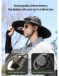 Chapeau Unisexe Rechargeable à Double Ventilateur Alimenté par Énergie Solaire - Chapeau de Pêcheur Décontracté pour Cyclisme, Sports de Plein Air et Pêche, Protection Solaire - Product Image 3