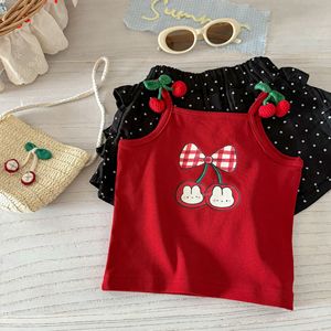 Tongxingyuan Girls Summer Sleeveless Top With Polka Dot Shorts Set Red Cherry Print Cotton Outfit For Kids - Product Image 3