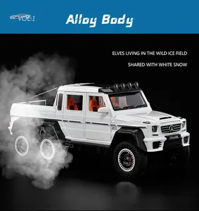 Diecast Model Cars 1:20 Alloy Pickup Benz G63 AMG 6x6 Alloy Car Model Decoration Sound Light Pullback Metal Cars Model