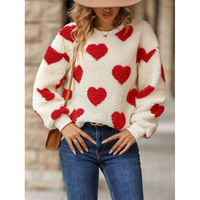 Nouveau sweat-shirt ample à manches longues en peluche à imprimé cœur pour femme, collection automne-hiver, veste décontractée polyvalente à col rond